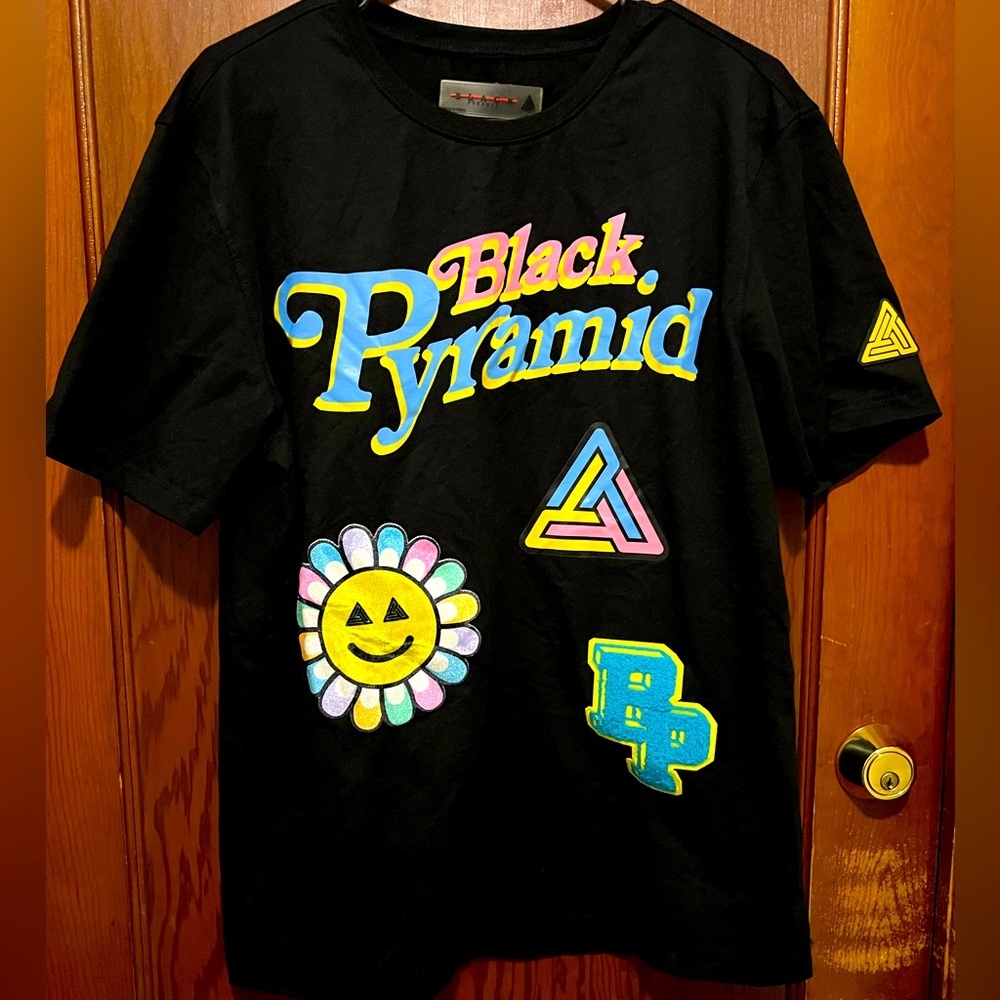 Black Pyramid Tee with Colorful Graphics - Black
